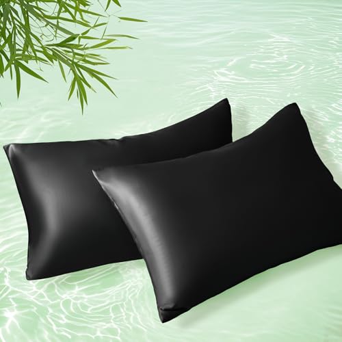 Homiest Cooling Pillow Cases Queen Size Set of 2, 100% Rayon Derived from Bamboo Pillowcase for Hot Sleepers, Breathable & Silky Soft Pillow Covers with Envelope Closure (Black, 20x30 Inch)
