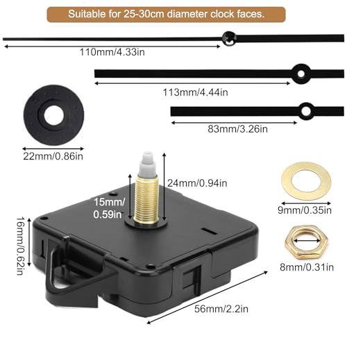 Caisye Geräuschloses Uhrwerk Set für Wanduhr 24mm inklusive Zeiger