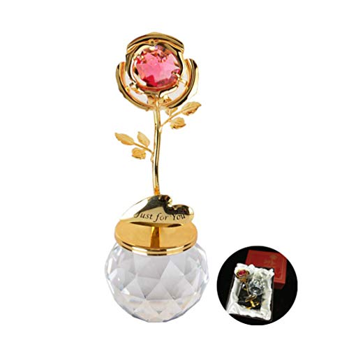 Adorno de Oro Rosa con Diamantes de Swarovski, en Caja de Regalo, para San Valentín, Día de la Madre, cumpleaños, Aniversario, Gracias a Las Celebraciones, Aleación, Gold Rose W/Base
