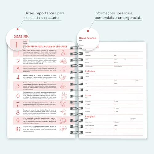 Agenda 2025 Plus Monograma Floral Letra Inicial M (Vermelho E Dourado)