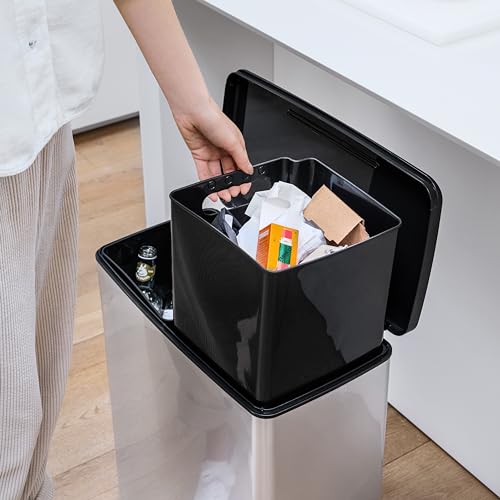 Image of CURVER Duo Decorative Rectangular Bin 26 + 26 Litre Silver 486 x 284 x 615 mm 100 percent Recycled Material