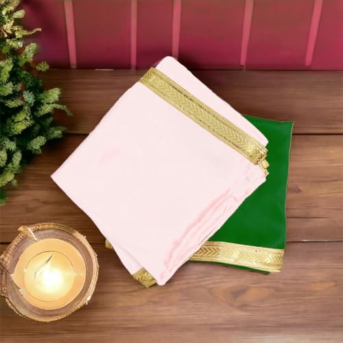 Image of Pooja Cloth for Mandir and Multi-Purpose Use (White & Green)