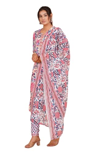 Image of Women's Printed Straight Kurta with Pant & Dupatta Set (Multicolor)