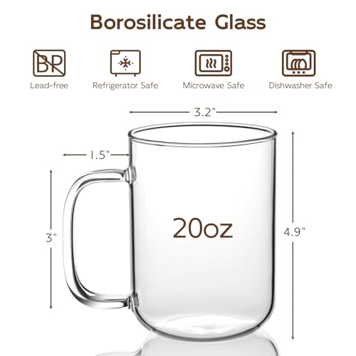 Glass Coffee Mugs, 20 oz Ice coffee cups, Large Clear Tea Cups Set of 2, Glass Mugs with Handles, Glass Cups for Latte, Cappuccino, and Tea - Image 4