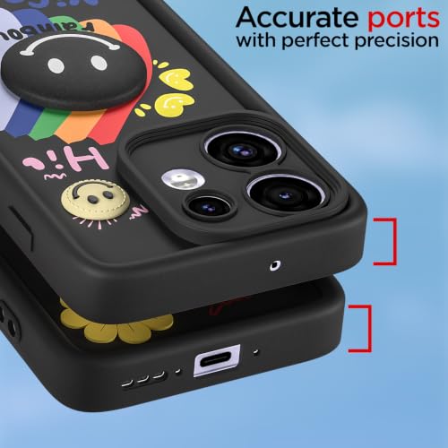 Image of Pikkme Back Cover for Oppo Reno 16 5G | Soft Silicone| Cute Rainbow Smile & 3D Cartoon Flower Design | Shockproof Raised Camera Protection Bumper Case (Black)