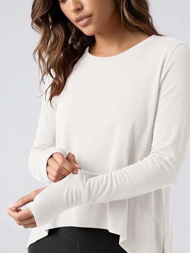 Image of ODODOS Soft Modal Long Sleeve Crop Top for Women with Thumb Hole Athletic Gym Workout Cropped Yoga Shirts