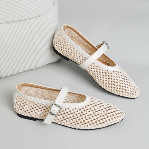 Mesh Mary Jane Flats for Women Jelly Mesh Ballet Flats Clear Hollow Beach Sandals Slip on House Slippers Dressy Ballerina Shoes Buckled Strap Lightweight Breathable Soft Comfort Sole Low Heel Slides4