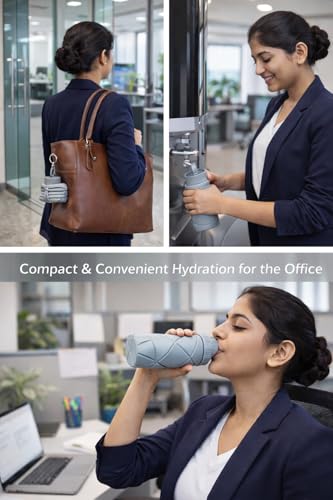 Image of TOPS SPOT 600ml Silicone Folding Water Bottle Leakproof BPA-Free Blue