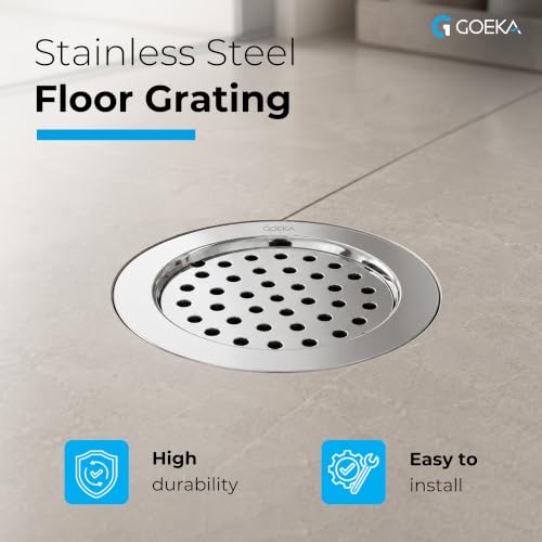 Image of GOEKA Round Floor Drain | 202-Grade Stainless Steel | 5 x 5 Inches | with Cockroach Trap /Jali & Lock | Rust-Proof Bathroom & Kitchen Drain Cover