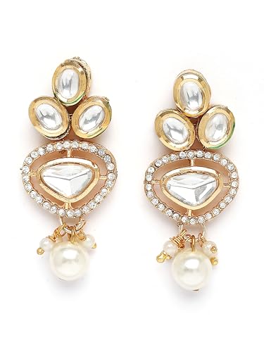 Image of Karatcart Gold Plated Green Crystal and Pearl Studded Kundan Rani-Haar Necklace Set for Women