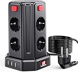 【Multiprise Contrôle Indépendant】: La multiprise avec USB dispose d'un interrupteur de commande indépendant de chaque côté pour contrôler 2 prises de courant correspondantes. Cela économise de l'énergie et élimine le besoin de brancher et de débrancher le cordon d'alimentation.