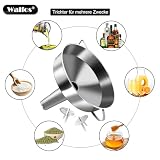 Walfos Trichter Edelstahl Groß 20cm, KüChentrichter Mit 2 Abnehmbaren Sieben & 1 StüCk ReinigungsbüRste, Perfekt Zum UmfüLlen Von FlüSsigkeiten, Marmelade, Trockenen Zutaten