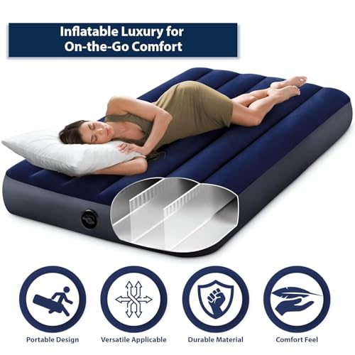 Image of HACER Inflatable Air Bed Portable Mattress Quick Inflation /Deflation Blow Up Single Beds for Home Camping Travel (Dark Blue)