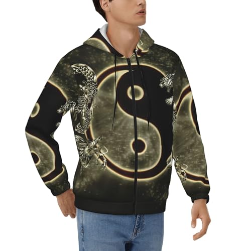 Sweat à capuche Yin Yang Dragon Tigre pour homme avec fermeture éclair