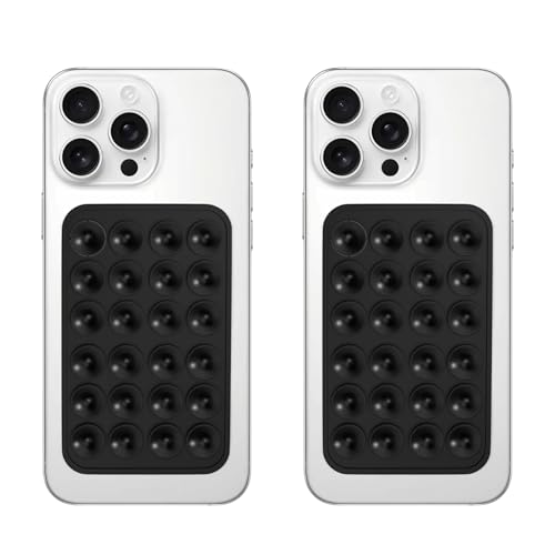 Image of Sounce Suction Phone Case, Silicone Suction Phone Case for Hands-Free Mobile Accessory Holder Grip, Video Phone Accessory Compatible Mirror, Shower-Black (Pack of-2)