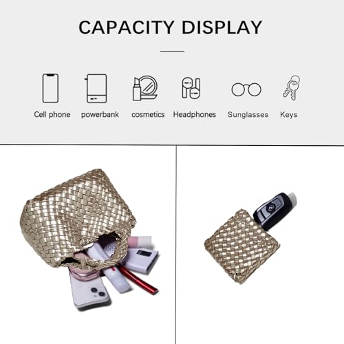 Image of Woven Tote Bag for Women with Coin Purse, Foldable Chain Small Crossbody Handbags, Fashion Shoulder Bag, Hobo Satchel