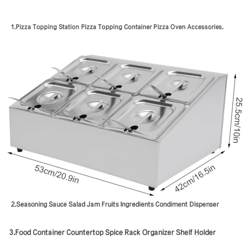 Recipientes de acero inoxidable para condimentos y estación de toppings de pizza con tapa 5