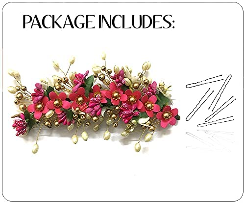 Hair Flare Floral Hair Vein for Women, Artificial Flower Hair Accessories, Hair Pin for Girls - Dark Pink, 2205 3