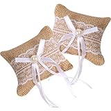 KHBUAB Almohadas Durabilidad de Yute Encaje, 2 Piezas para Anillos de Boda y Detalles Finos o Fiesta de Compromiso para