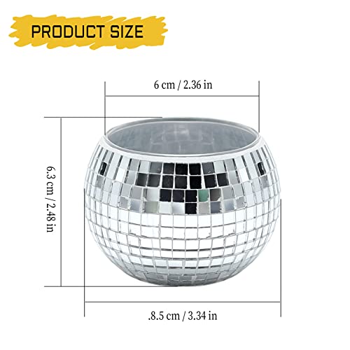 3Pcs Silver Glass Mosaic Candle Holder, Round Glitter Tea Light Holders Decorative,Mirror Candle Centerpieces For Dining Table #TOP1