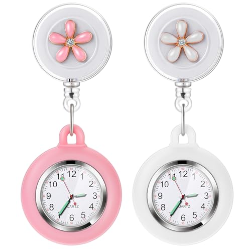 Vintoney pulsuhr Krankenschwester Uhr 2er Nurses Watch Krankenschwesteruhr Schwesternuhr Taschenuhren für Damen Pflegeuhr Taschenuhr Ansteckuhr Zeiger mit Leuchtend im Dunkeln Dehnbare Silikon Hülle