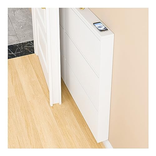 Zapatero delgado con puertas para entrada, organizador de zapatos blanco para espacios pequeños, ahorro de espacio, almacenamiento de zapatos de pared para pasillo, armario, armario oculto para