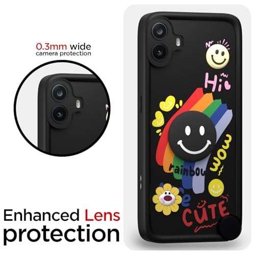 Image of Pikkme Back Cover for CMF by Nothing Phone 1 | Soft Silicone| Cute Rainbow Smile & 3D Cartoon Flower Design | Shockproof Raised Camera Protection Bumper Case (Black)