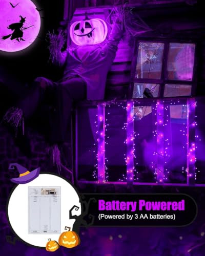 Image of Brightown Halloween Fairy Lights Battery Operated,10 Feet 120LED Firecracker String Lights Waterproof Silver Wire Firefly Light for Bedroom Home Haunted House Indoor Outdoor Holiday Decorations,Purple