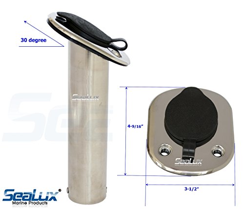 SeaLux Marine 30 Degree Flush Mount Stainless Steel Fishing Rod Holder with Cap and Liner