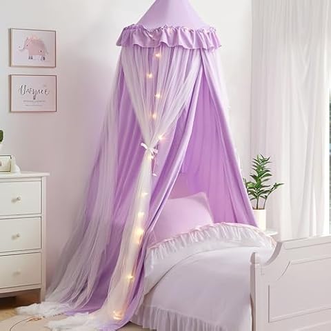 YEERSWAG Double Layer Bed Canopy with Lights Cover