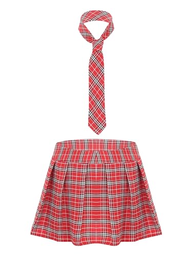 Jugaoge Women Japanese Schoolgirls Role Play Uniforms Zipper Plaid Pleated Mini Skirt Necktie Set4