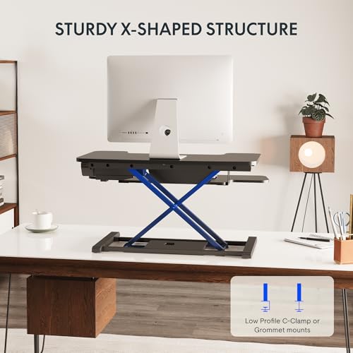 Image of FLEXISPOT 32 inch Motorized Standing Desk Converter, Electric Stand up Desk Riser, Sit to Stand Dual Monitor and Laptop Workstation with Wide Keyboard Tray, Black