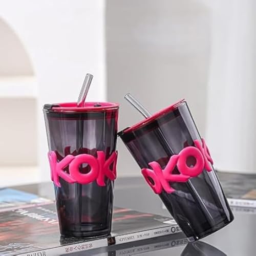 Image of Glass Sipper Tumbler with Straw (Set of 2) | 450ml Stylish Cup for Cold & Hot Drinks | Reusable Travel Mug for Office, Gym, Home