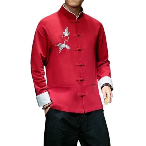 Chemise en coton lin respirante pour homme avec broderies chinoises élégantes