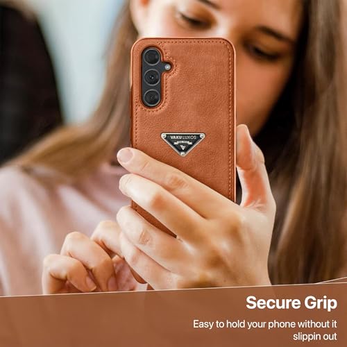 Image of Vaku Luxos Nyxen Back Cover Case for Samsung Galaxy A35 5G Premium Leather Stitched Soft Shockproof Protective TPU Phone Case Camera Screen Protector- Brown