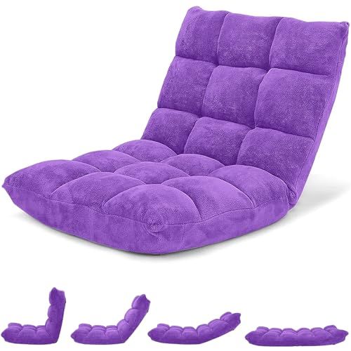 Wenqik 43 x 20 Inch Lounge Chair for Bedroom Floor Chair with Back Support 6 Adjustable Position Couch Bed for Adults Floor Cushion Folding Reclining Floor Seat for Kids Reading Game, Purple