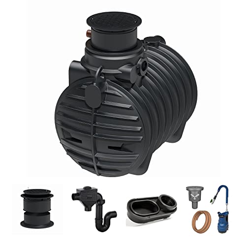 Zisterne Erdtank 3400 Liter Komfort II inkl. Ausgleichsdom, Deckel, Regenwasserfilter mit Siphon, beruhigtem Zulauf und Regenwasserpumpen-Set - Regenwasserbehälter bzw. Regenwassertank unterirdisch