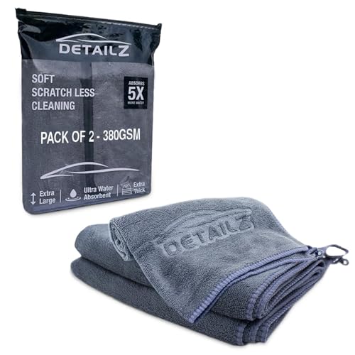 Image of DETAILZ 380 GSM Microfiber Cleaning Cloth for Car, Bike & Home | Ultra Soft Lint-Free Microfiber Towel | Double Sided Extra Thick Plush for Scratch-Free Drying & Detailing-40x40 cm (Pack of 2, Grey)