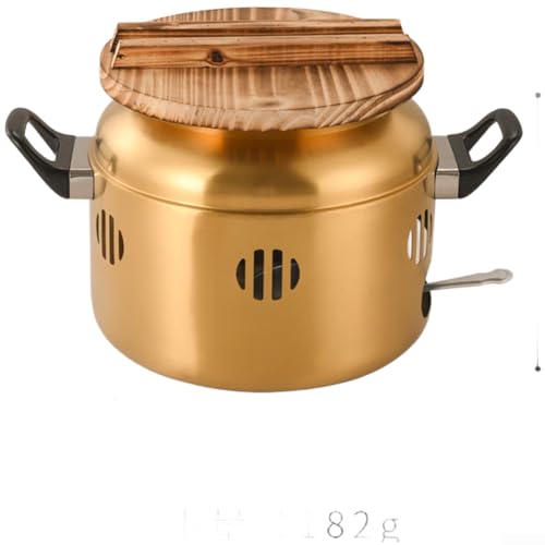 CARMOTTER Shabu hot pot, Stainless Steel Drum Shabu Shabu Pot with Alcohol Burner Compatibility, for Restaurant or Home Dining(Gold With Lid)