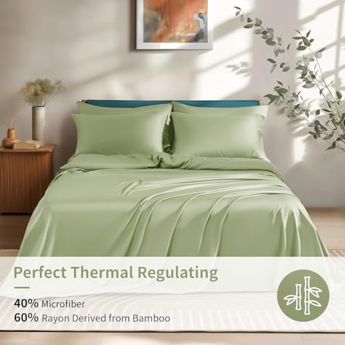 image for Shilucheng 6 Piece California King Sheet Sets, Cooling Sheets, Blend o