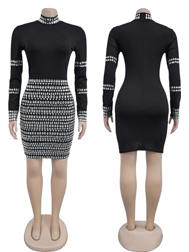Image of Figdaw Sparkling Rhinestone Bodycon Dress for Women Special Occasions,Night Out