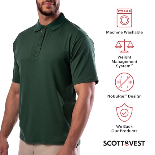 SCOTTeVEST Polo Shirt for Men - 3 Hidden Pockets - Breathable Moisture Wicking T-Shirt for Travel & More (Black, Large)
