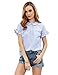 SheIn Women's Cute Striped Peter Pan Collar Short Sleeve Babydoll Blouse Top Small Blue