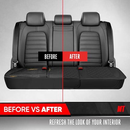 Image of Motor Trend Rear Seat Cushion - Black Diamond Stitched Faux Leather Rear Seat Cover for Cars, Trucks, SUVs - Padded, Waterproof, Non-Slip Back Seat Cover with Storage Pockets