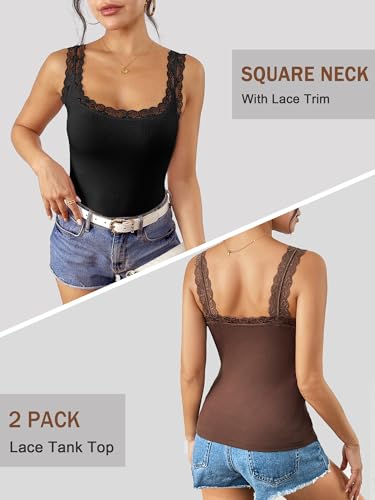 Image of Ibeauti 2 Pack Lace Camisole Tank Tops for Women Sleeveless Summer Going Out Tops Ribbed Cami Undershirts