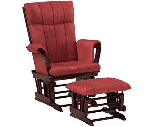 Artiva USA AF20203-MRS Home Deluxe Marsala Super Soft Microfiber Cushion Cherry Wood Glider Chair and Ottoman Set, Red - Thumbnail 6