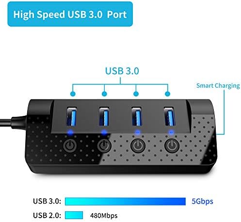 Powered USB Hub 3.0, atolla USB Hub with 4 USB 3.0 Data Ports and 1 USB Smart Charging Port, USB Splitter with Individual Power Switches and 5V/3A Power Adapter