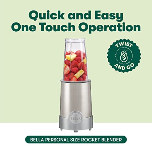 BELLA-Personal-Size-Rocket-Blender-for-Smoothies-and-Protein-Shakes-Portable-Juice-Maker-and-Mini-Food-Processor-and-Grinder-12-Piece-BPA-Free-Accessories-240-W-Stainless-Steel