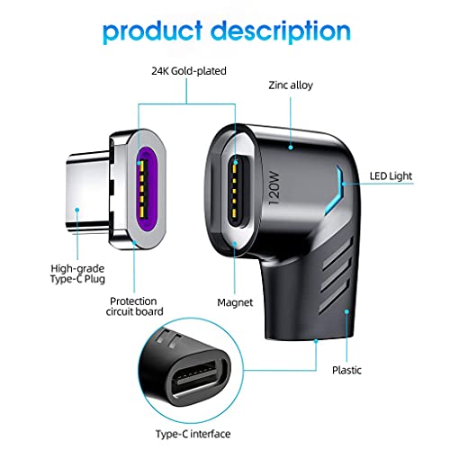 Image of Verilux 2PCS 90 USB C to C OTG Adapter, PD120W, 480Mbps Data Transfer | Right Angle Design, Reduces Cable Bends, for Laptops, Tablets and Smartphones, Zinc Alloy Build, Charging and Data Transfer
