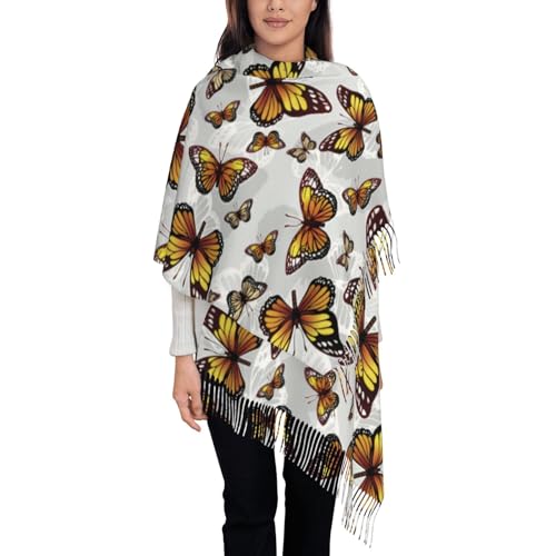 Monarch Butterfly Pattern Womens Scarf Cashmere Shawl Winter Warm Long Tassel Soft Scarf Luxurious Classic Scarves Shawls Wraps 28.3